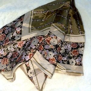 Echo Silk Scarf‎ with Olive and Cream Floral Design 27'x27'